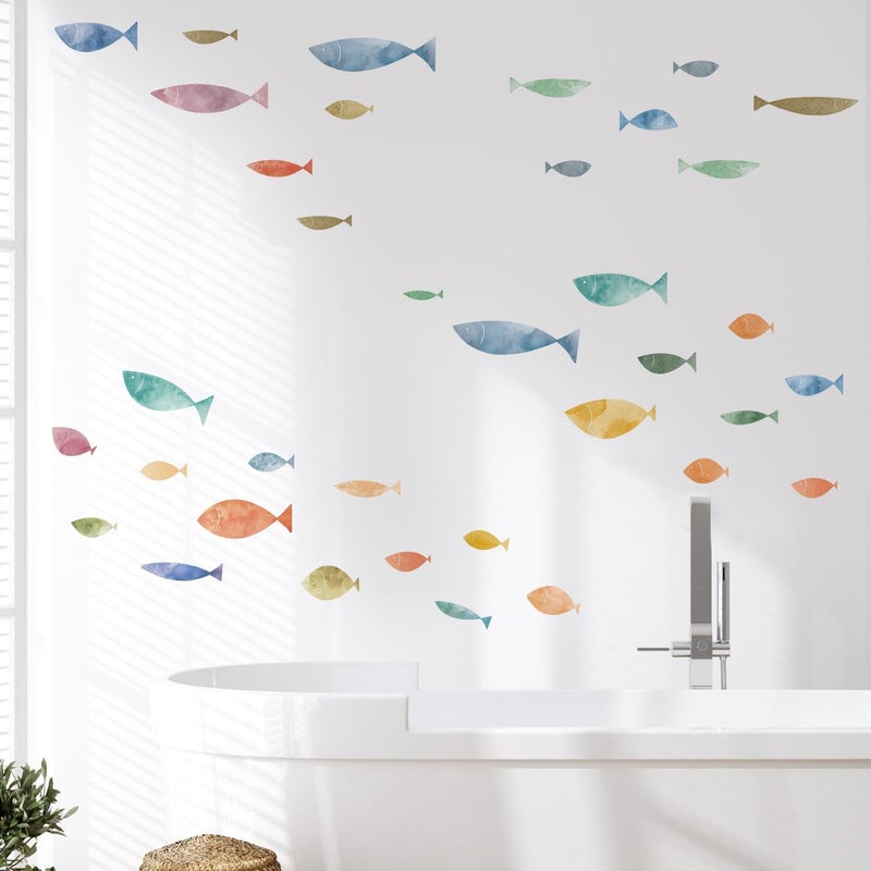 Kasubeso 62 Pcs Watercolor Ocean Fish Wall Decals, Peel and Stick Ocean Wall Sticker, Removable Vibrant Sea Life Underwater Theme Wall Decor for Kids Room Nursery Bedroom Playroom Classroom - Image 5